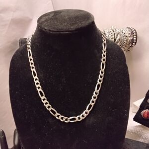 Sterling Silver 7mm Heavy Figaro Link Necklace 19"